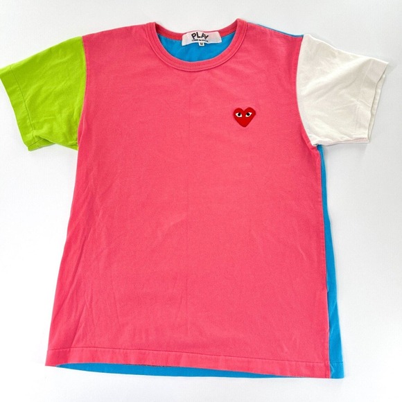 Play Commes Des Garcons M Multicolor T-Shirt Crew Neck Cotton Knit Colorblock - Picture 1 of 6